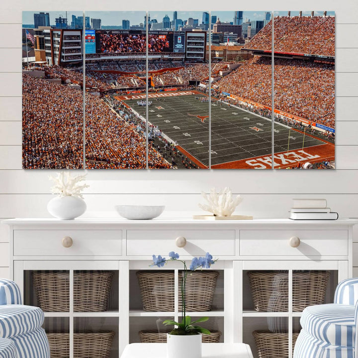 92103-MGV-CV-60X31-5P-University of Texas Longhorns Football Team Print - Austin Darrell K Royal-Texas Memorial Stadium Wall Art Canvas Print