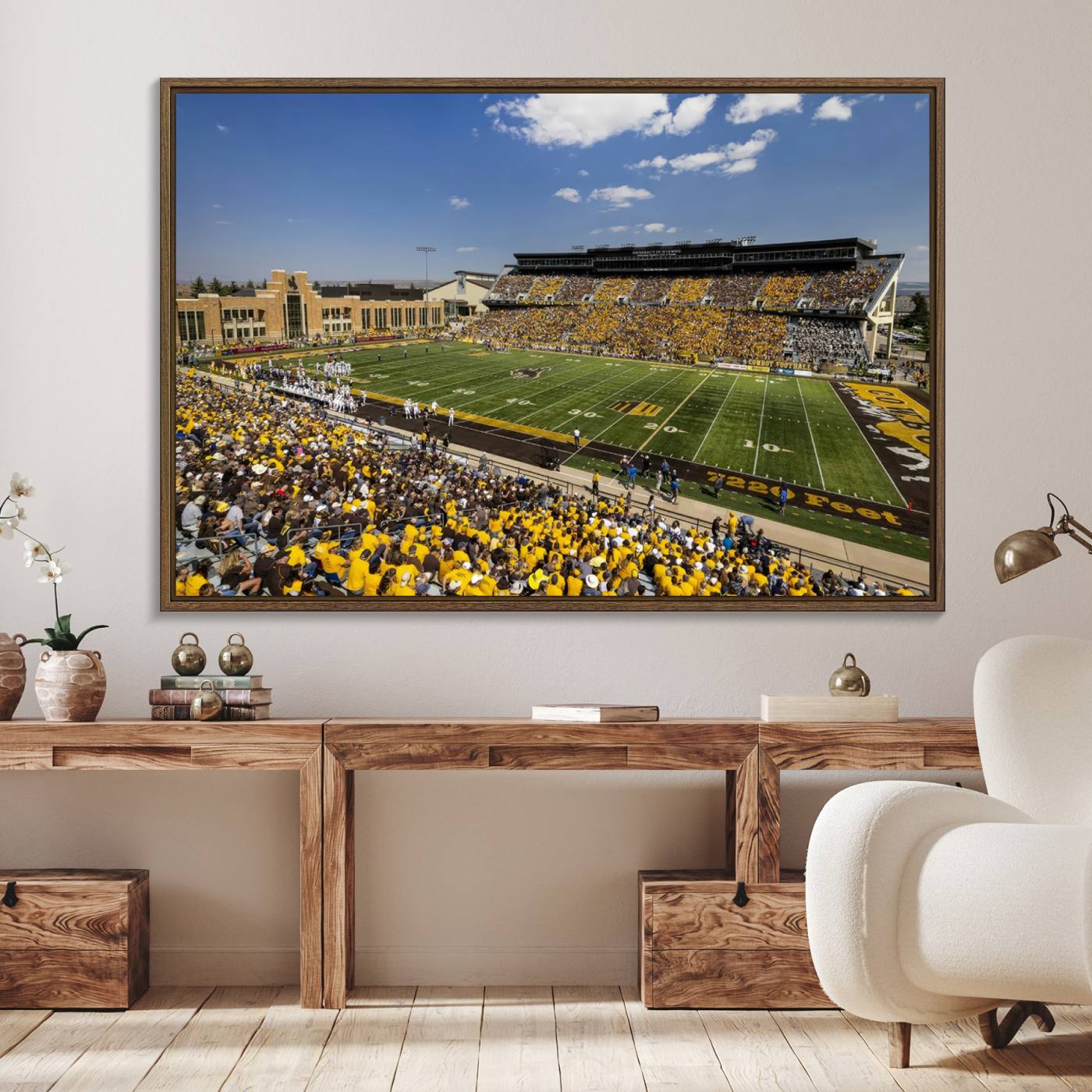 75112-MGV-FC-36X24_Walnut-University of Wyoming Cowboys Football Team Print - Laramie Jonah Field War Memorial Stadium Wall Art Canvas Print