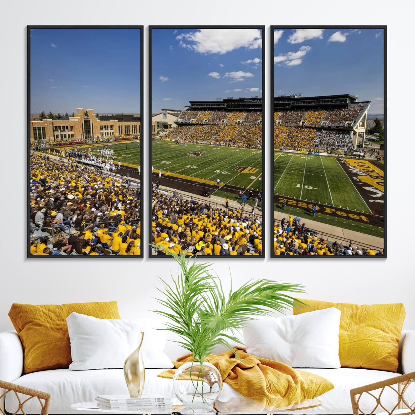75112-MGV-FC-48X32-3P_Black-University of Wyoming Cowboys Football Team Print - Laramie Jonah Field War Memorial Stadium Wall Art Canvas Print