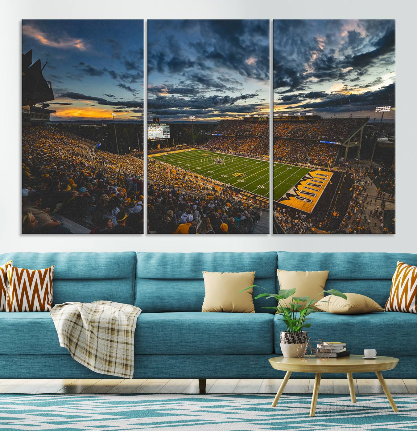 61020-MGV-CV-36X24-University of Wyoming Cowboys Football Team Print - Laramie War Memorial Stadium Wall Art Canvas Print