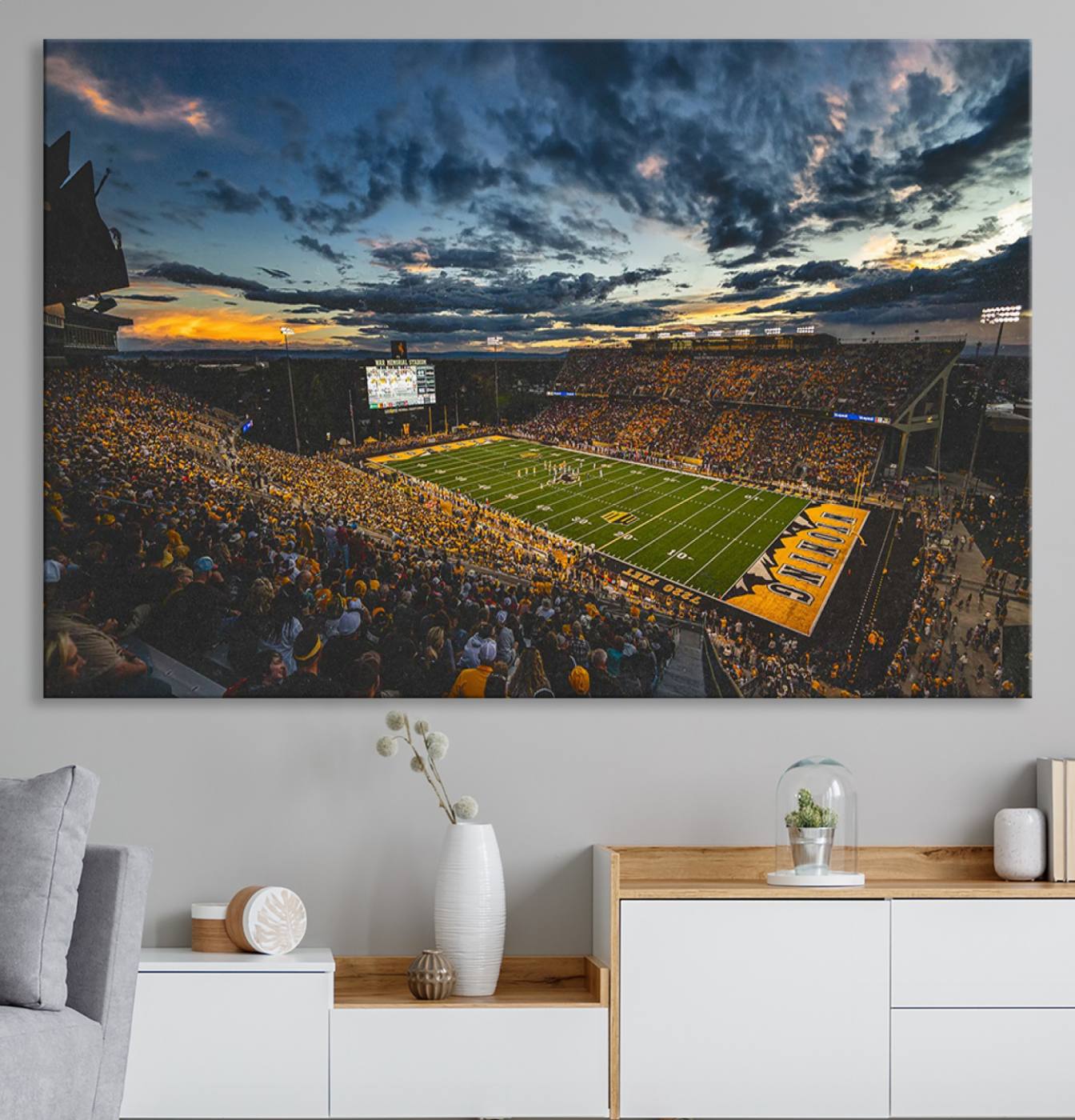 61020-MGV-CV-36X24-University of Wyoming Cowboys Football Team Print - Laramie War Memorial Stadium Wall Art Canvas Print