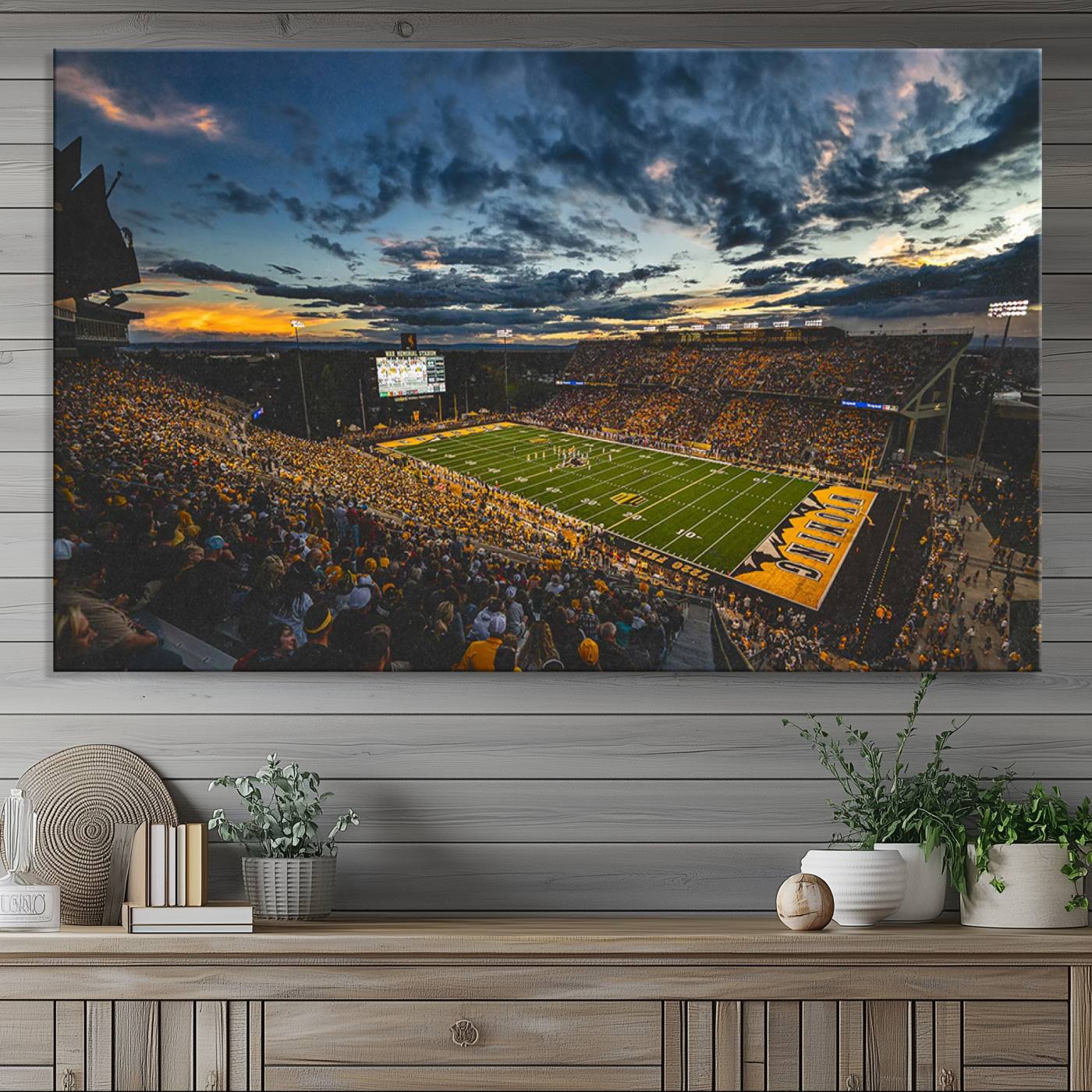 61020-MGV-CV-36X24-University of Wyoming Cowboys Football Team Print - Laramie War Memorial Stadium Wall Art Canvas Print