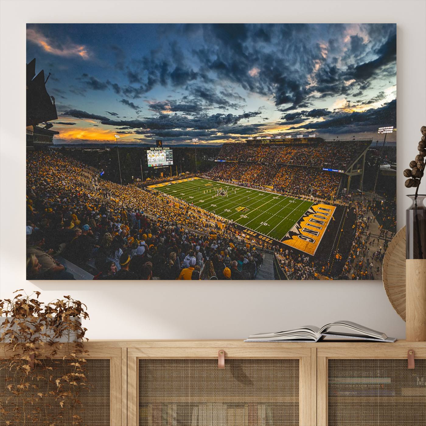 61020-MGV-CV-36X24-University of Wyoming Cowboys Football Team Print - Laramie War Memorial Stadium Wall Art Canvas Print
