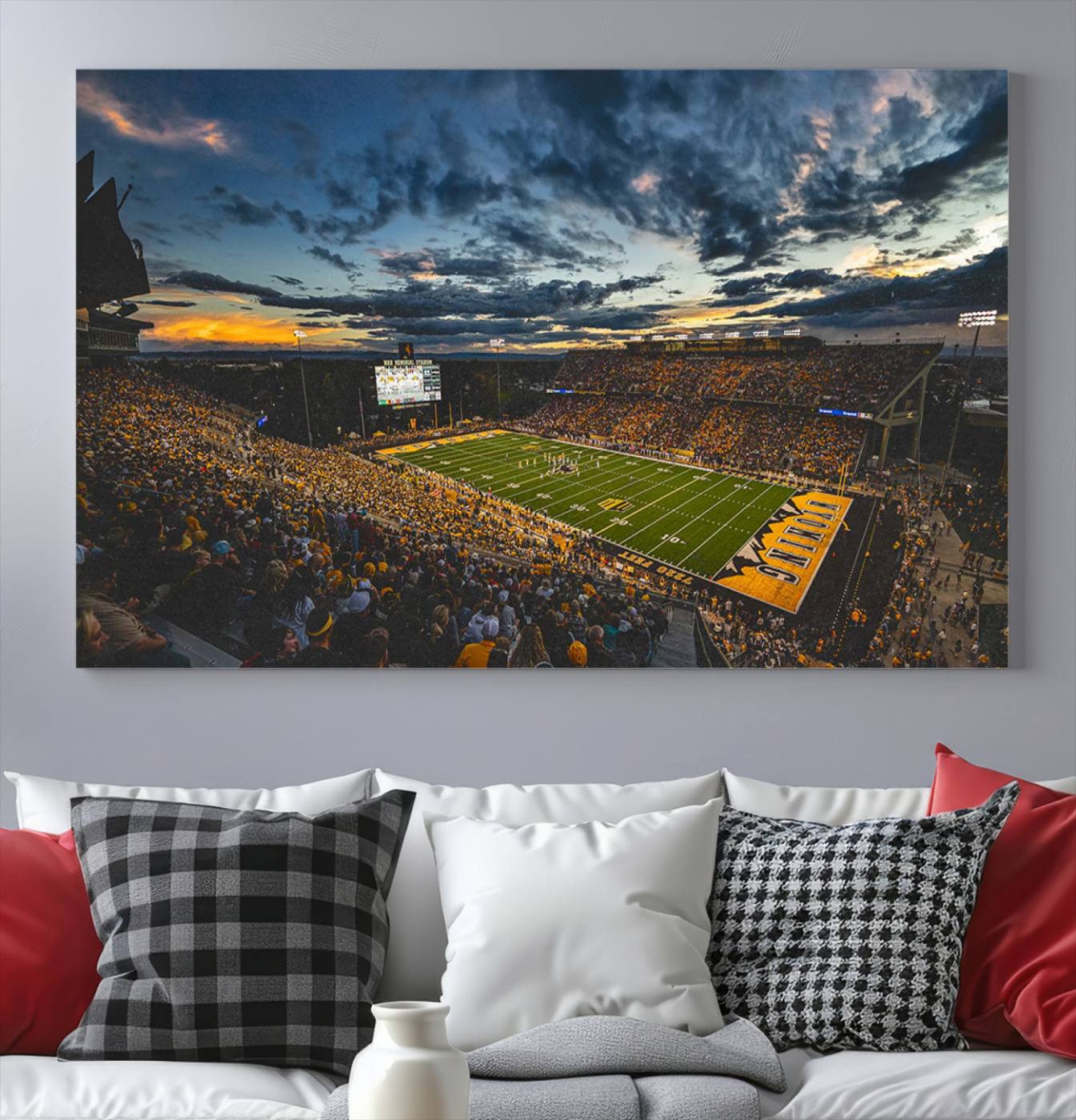 61020-MGV-CV-36X24-University of Wyoming Cowboys Football Team Print - Laramie War Memorial Stadium Wall Art Canvas Print