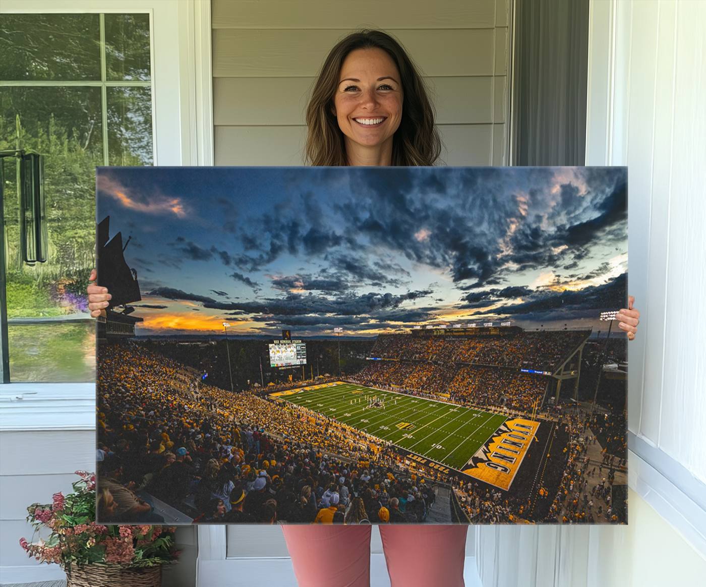 61020-MGV-CV-36X24-University of Wyoming Cowboys Football Team Print - Laramie War Memorial Stadium Wall Art Canvas Print