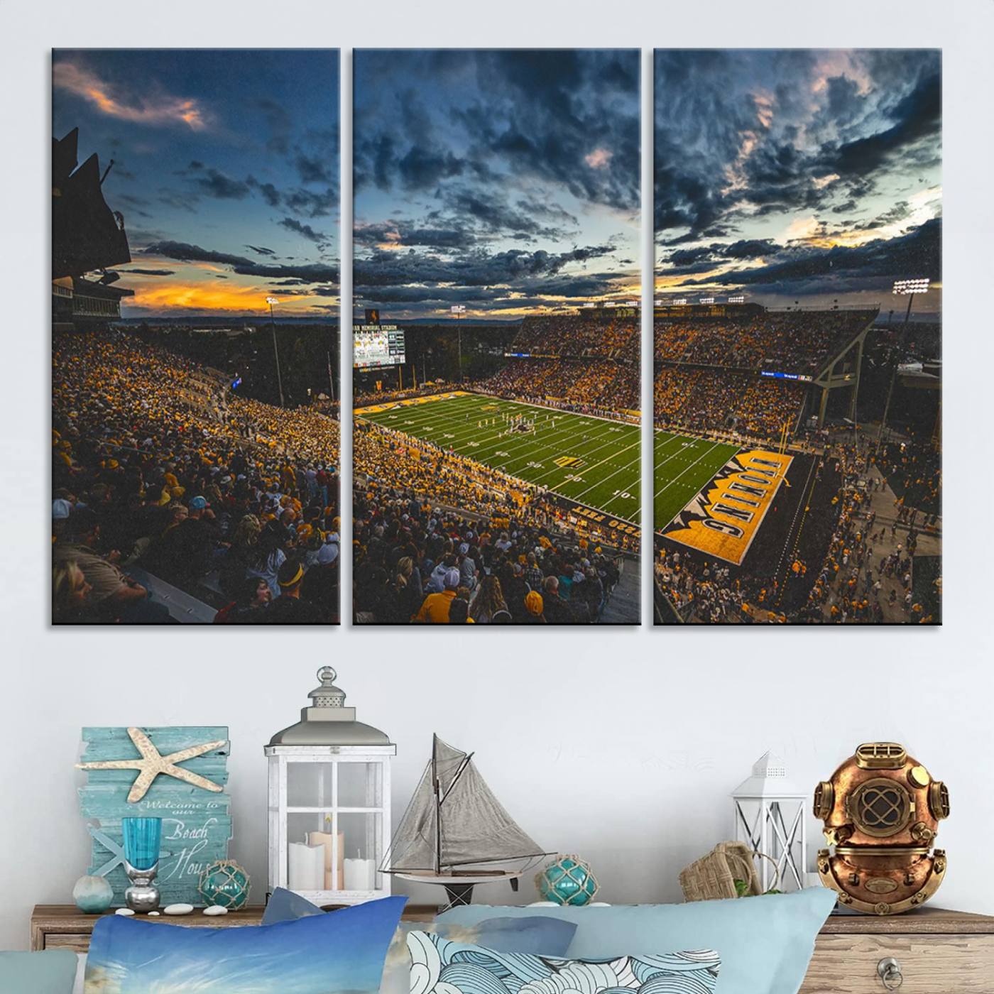 61020-MGV-CV-48X32-3P-University of Wyoming Cowboys Football Team Print - Laramie War Memorial Stadium Wall Art Canvas Print