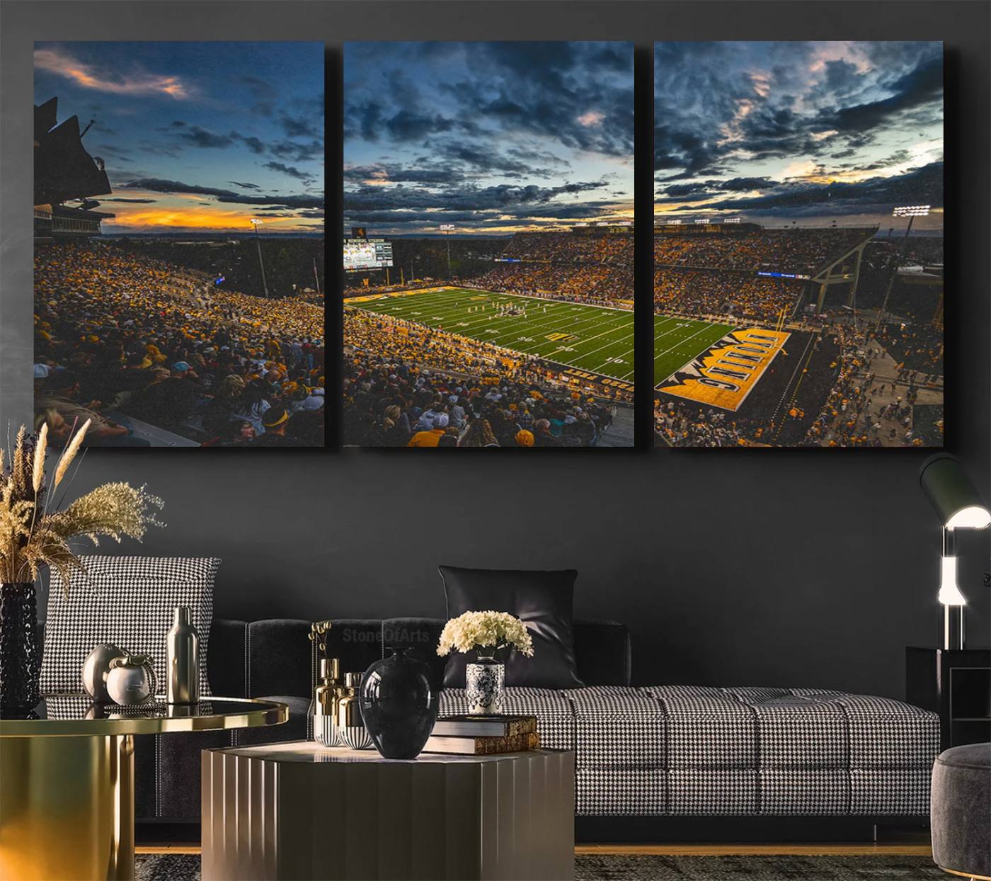 61020-MGV-CV-60X30-3P-University of Wyoming Cowboys Football Team Print - Laramie War Memorial Stadium Wall Art Canvas Print