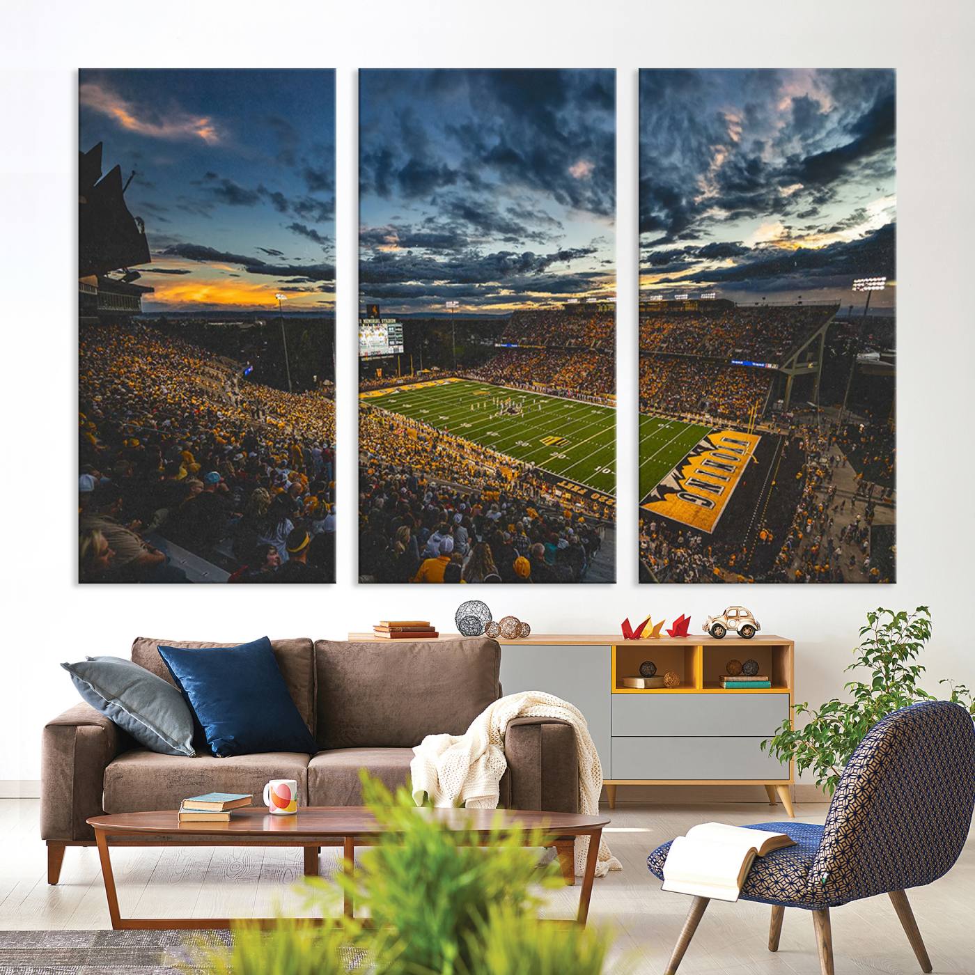 61020-MGV-CV-36X24-University of Wyoming Cowboys Football Team Print - Laramie War Memorial Stadium Wall Art Canvas Print