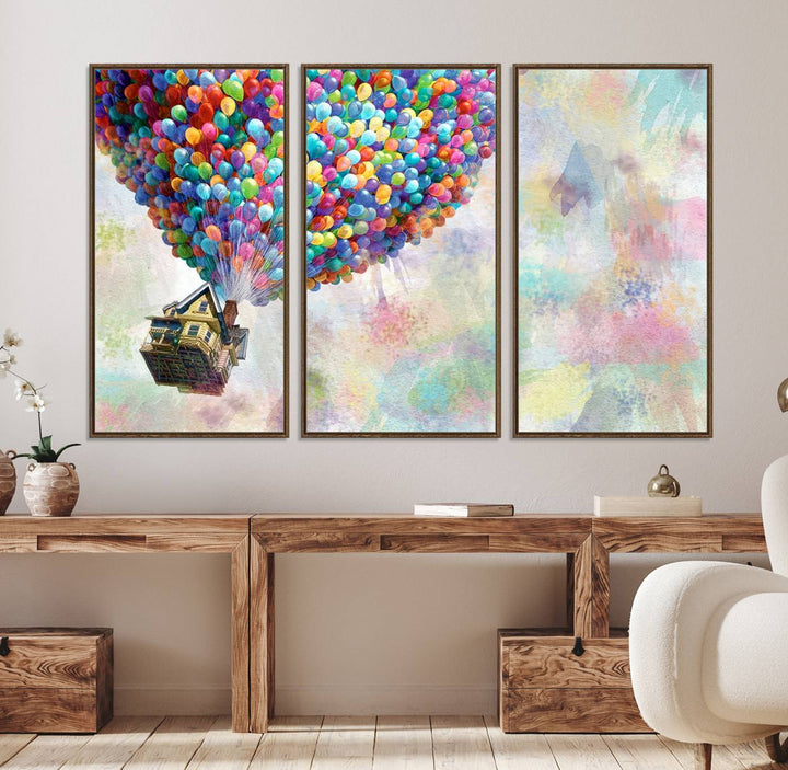 48558-MGV-FC-48X32-3P_Walnut-Up Pixar Poster, Look Up Pixar Wall Art, Up Pixar Canvas, Kids Play Game Room Decor Wall Art