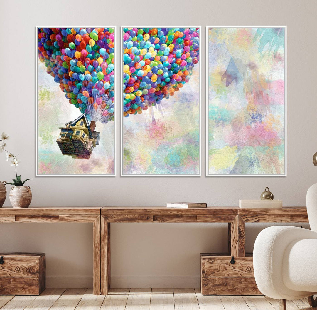 48558-MGV-FC-48X32-3P_White-Up Pixar Poster, Look Up Pixar Wall Art, Up Pixar Canvas, Kids Play Game Room Decor Wall Art