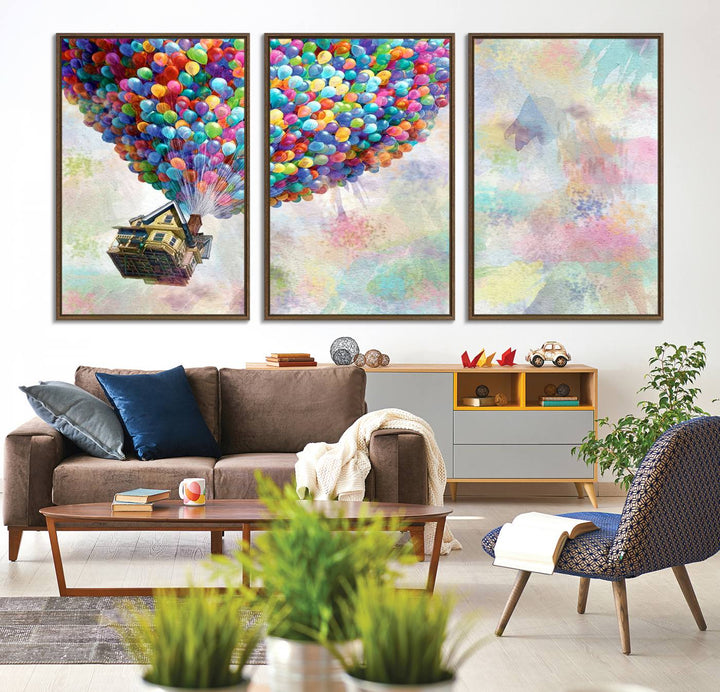 48558-MGV-FC-60X30-3P_Walnut-Up Pixar Poster, Look Up Pixar Wall Art, Up Pixar Canvas, Kids Play Game Room Decor Wall Art