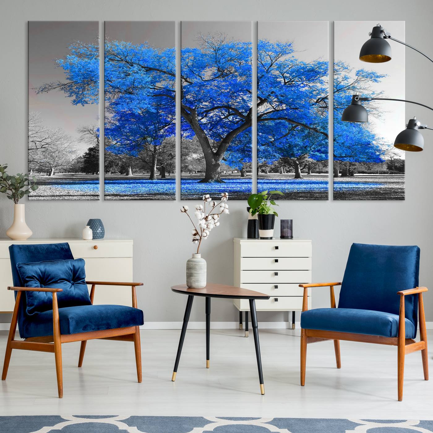 70954-MGV-CV-36X24-Vibrant Blue Tree Canvas Art – Triptych Nature Print – Color Pop Decor for Living Room or Office – Ready to Hang