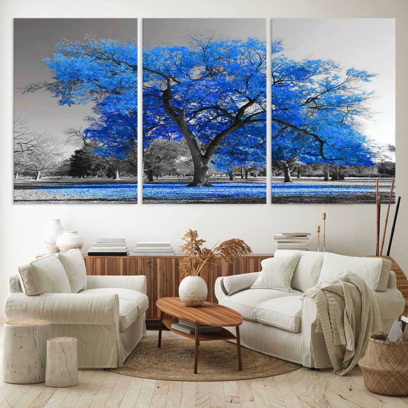 70954-MGV-CV-60X30-3P-Vibrant Blue Tree Canvas Art – Triptych Nature Print – Color Pop Decor for Living Room or Office – Ready to Hang