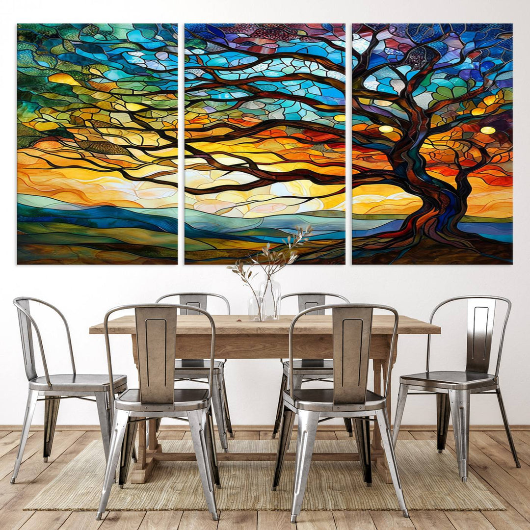 87789-MGV-CV-36X24-Vibrant Mosaic Tree of Life Wall Art | Stained Glass Style Canvas Print | Ready to Hang Artistic Decor