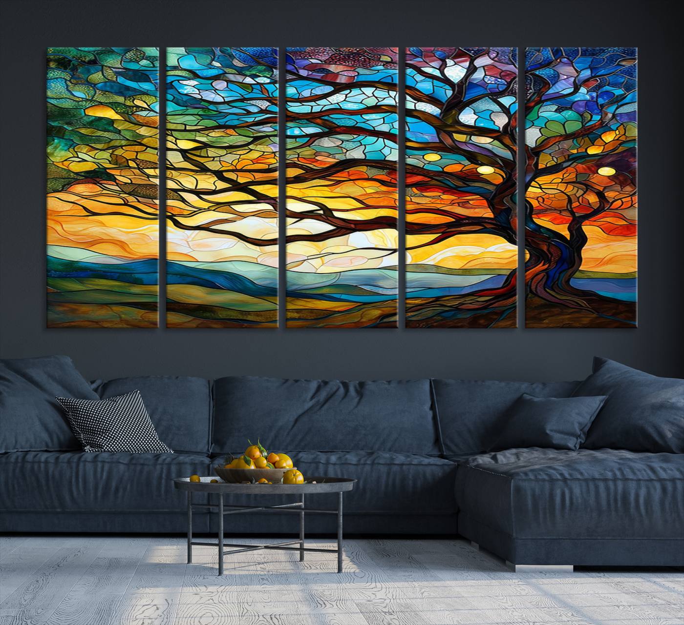 87789-MGV-CV-36X24-Vibrant Mosaic Tree of Life Wall Art | Stained Glass Style Canvas Print | Ready to Hang Artistic Decor