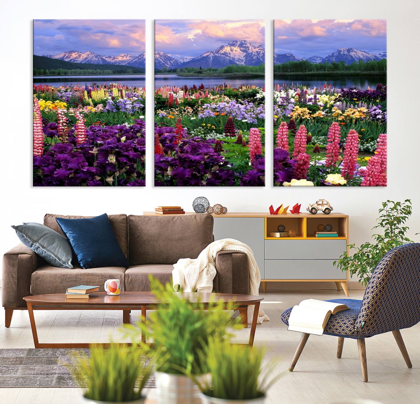 82270-MGV-CV-36X24-Vibrant Wildflower Garden and Mountain View Giclee Canvas Print | Floral Wall Art for Living Room and Nature Lovers