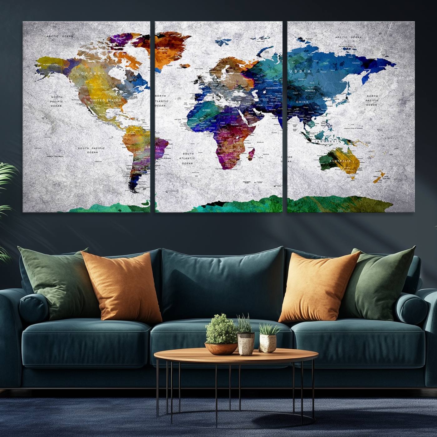 Vibrant World Map Canvas Wall Art Print | Large Giclee Print for Living Room, Office, Bedroom | Modern Global Decor with Colorful Earth
