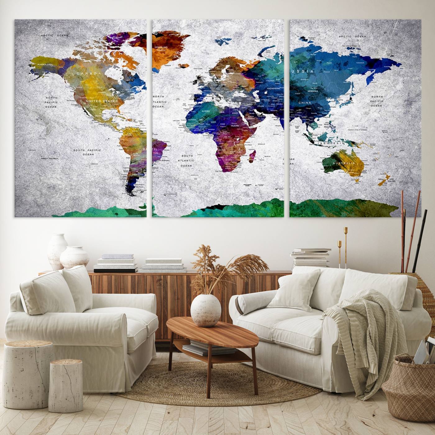 26840-MGV-CV-36X24-Vibrant World Map Canvas Wall Art Print | Large Giclee Print for Living Room, Office, Bedroom | Modern Global Decor with Colorful Earth