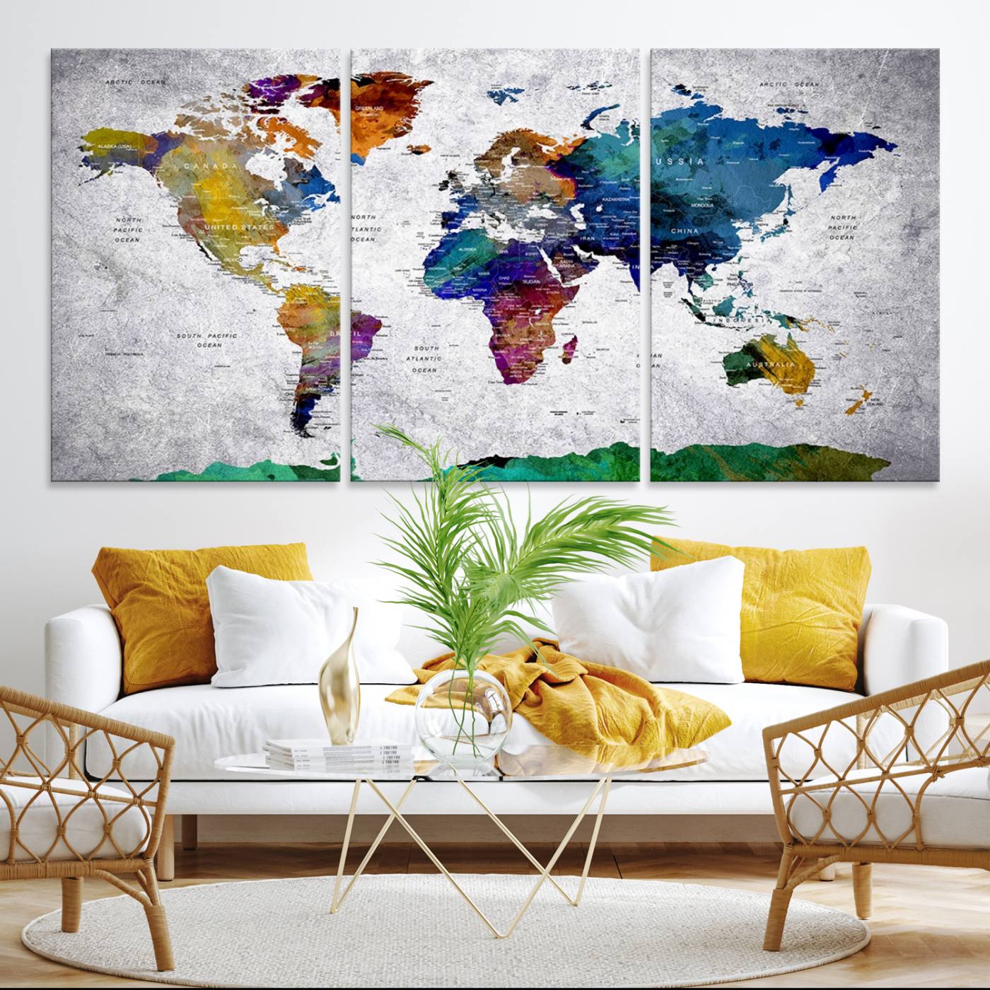 26840-MGV-CV-36X24-Vibrant World Map Canvas Wall Art Print | Large Giclee Print for Living Room, Office, Bedroom | Modern Global Decor with Colorful Earth