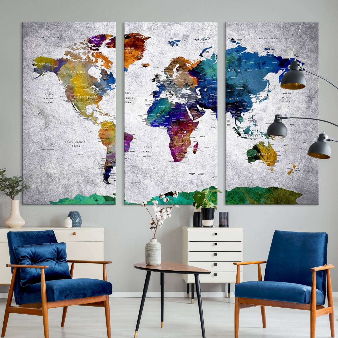 26840-MGV-CV-36X24-Vibrant World Map Canvas Wall Art Print | Large Giclee Print for Living Room, Office, Bedroom | Modern Global Decor with Colorful Earth