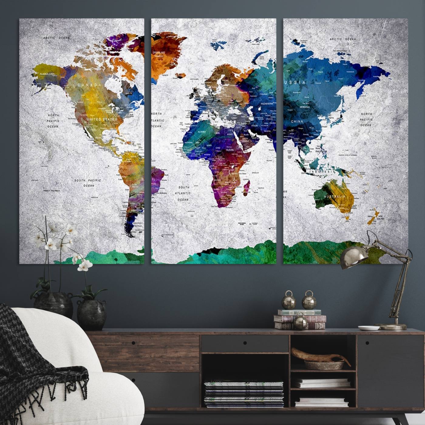 26840-MGV-CV-36X24-Vibrant World Map Canvas Wall Art Print | Large Giclee Print for Living Room, Office, Bedroom | Modern Global Decor with Colorful Earth
