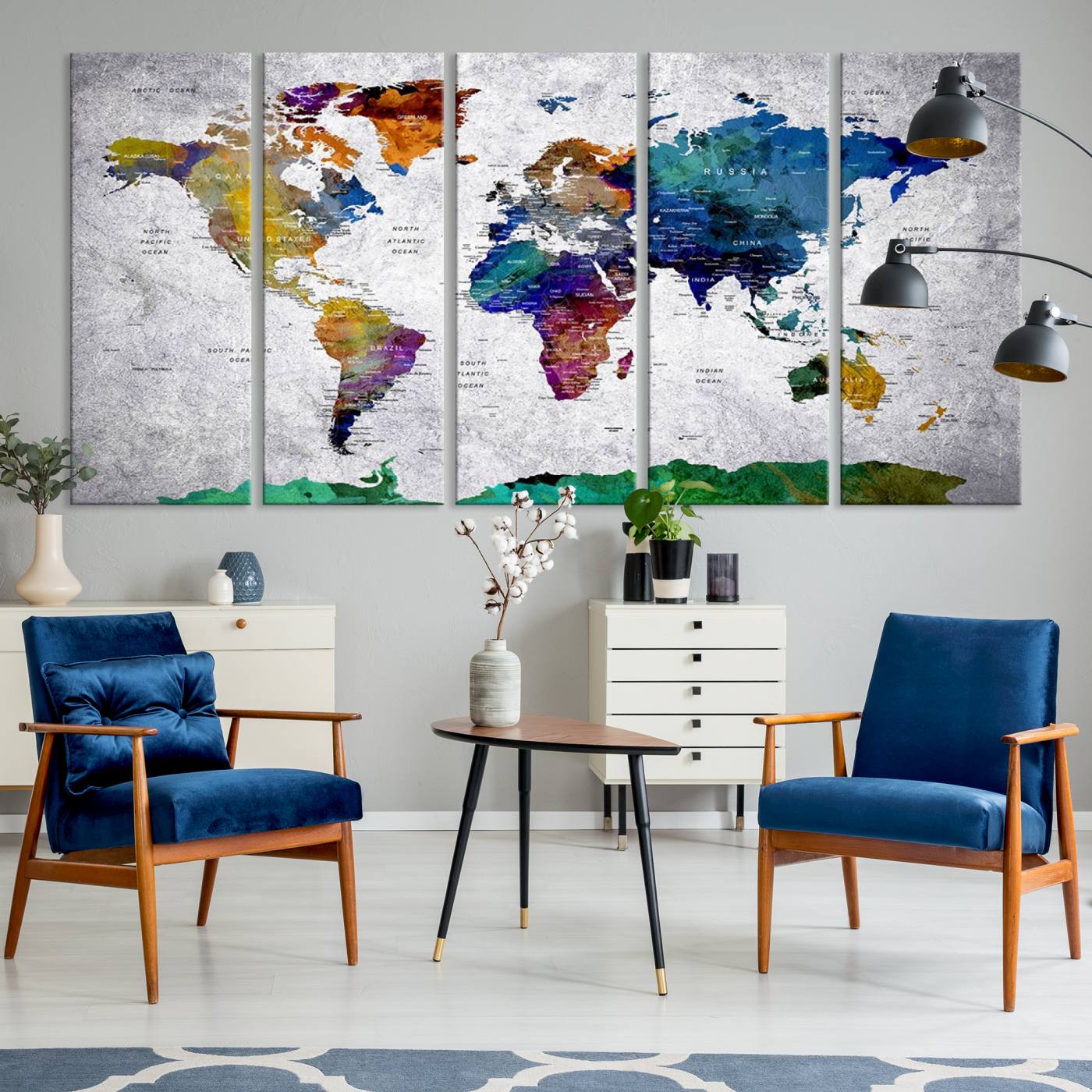 26840-MGV-CV-36X24-Vibrant World Map Canvas Wall Art Print | Large Giclee Print for Living Room, Office, Bedroom | Modern Global Decor with Colorful Earth