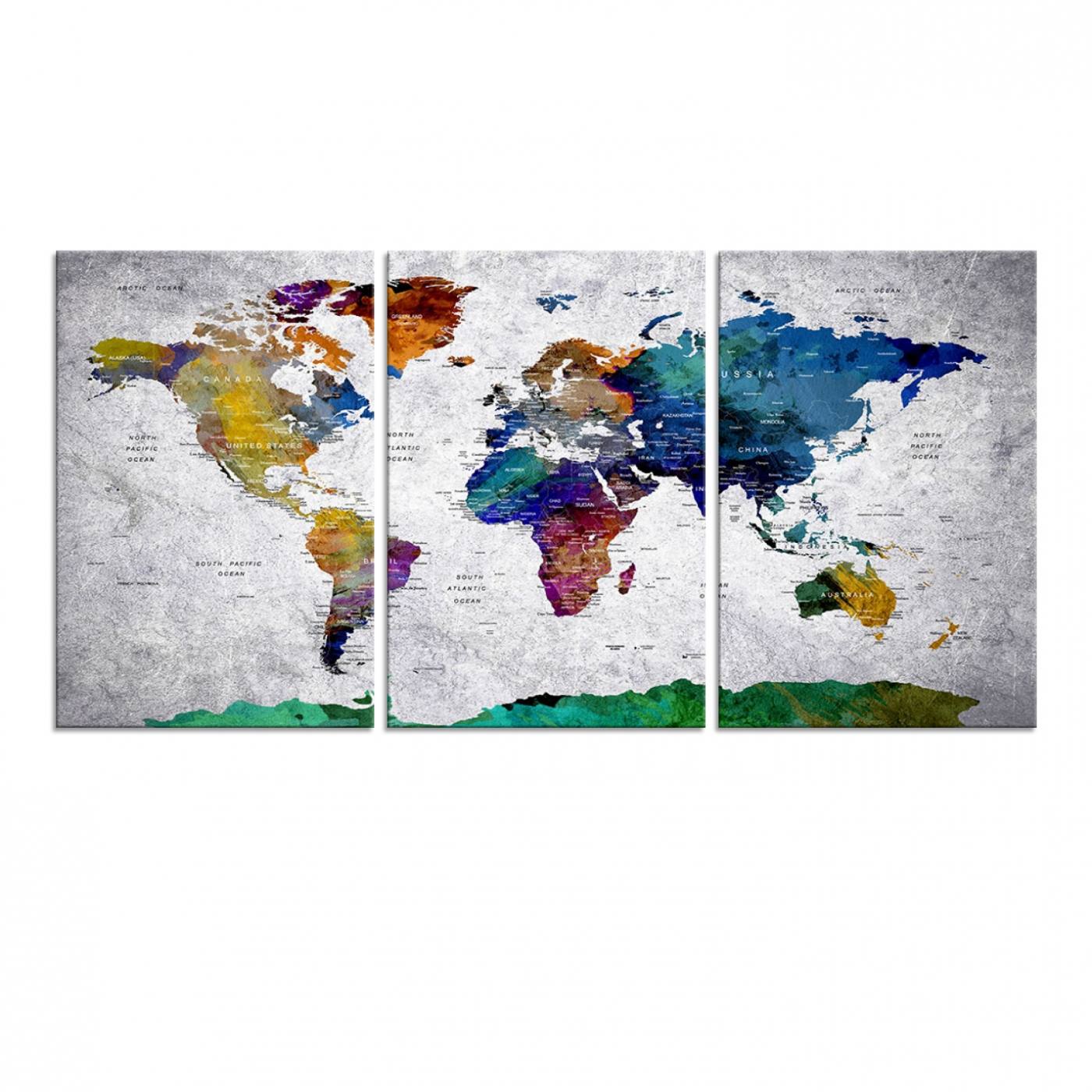 26840-MGV-CV-60X30-3P-Vibrant World Map Canvas Wall Art Print | Large Giclee Print for Living Room, Office, Bedroom | Modern Global Decor with Colorful Earth