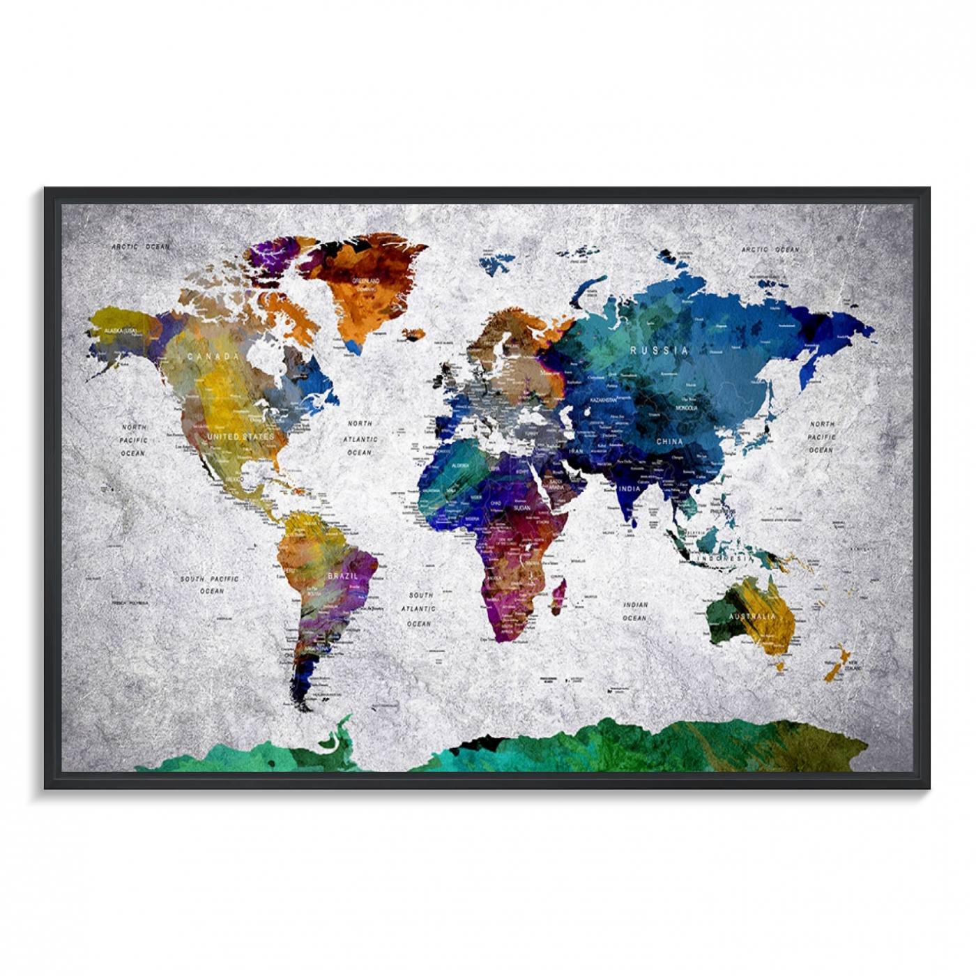 Vibrant World Map Canvas Wall Art Print | Large Giclee Print for Living Room, Office, Bedroom | Modern Global Decor with Colorful Earth