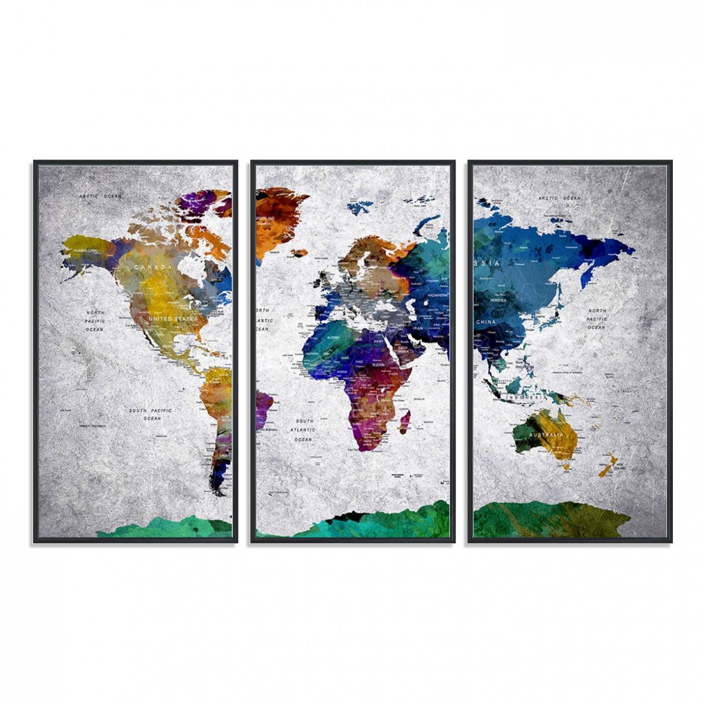 26840-MGV-FC-48X32-3P_Black-Vibrant World Map Canvas Wall Art Print | Large Giclee Print for Living Room, Office, Bedroom | Modern Global Decor with Colorful Earth