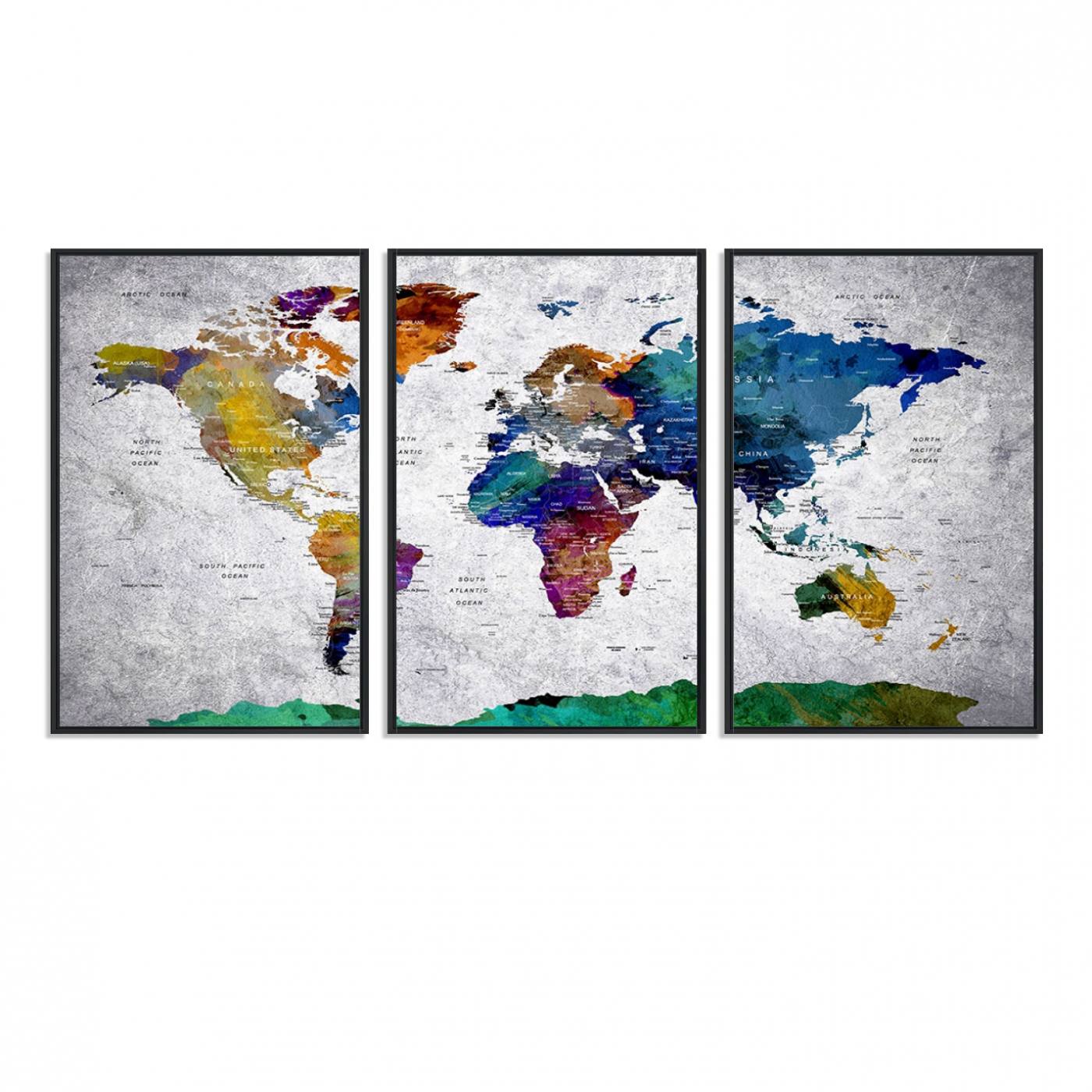 26840-MGV-FC-60X30-3P_Black-Vibrant World Map Canvas Wall Art Print | Large Giclee Print for Living Room, Office, Bedroom | Modern Global Decor with Colorful Earth
