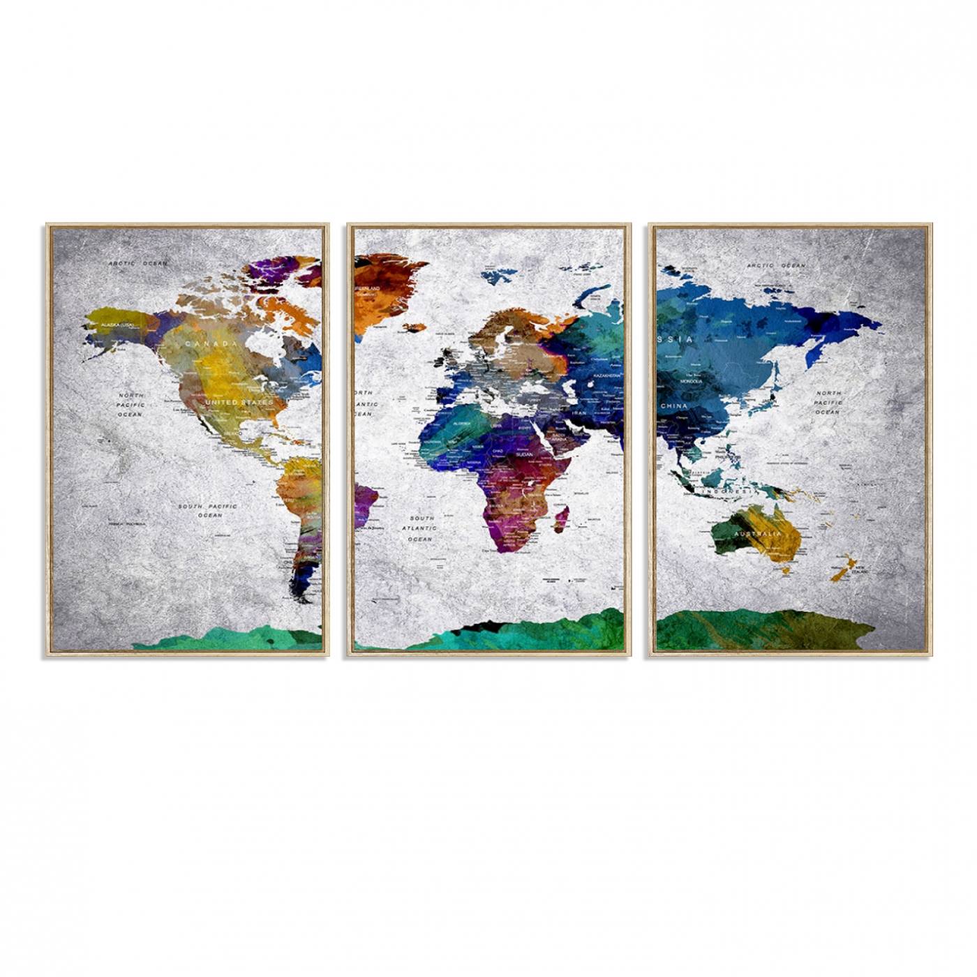 26840-MGV-FC-60X30-3P_Natural-Vibrant World Map Canvas Wall Art Print | Large Giclee Print for Living Room, Office, Bedroom | Modern Global Decor with Colorful Earth