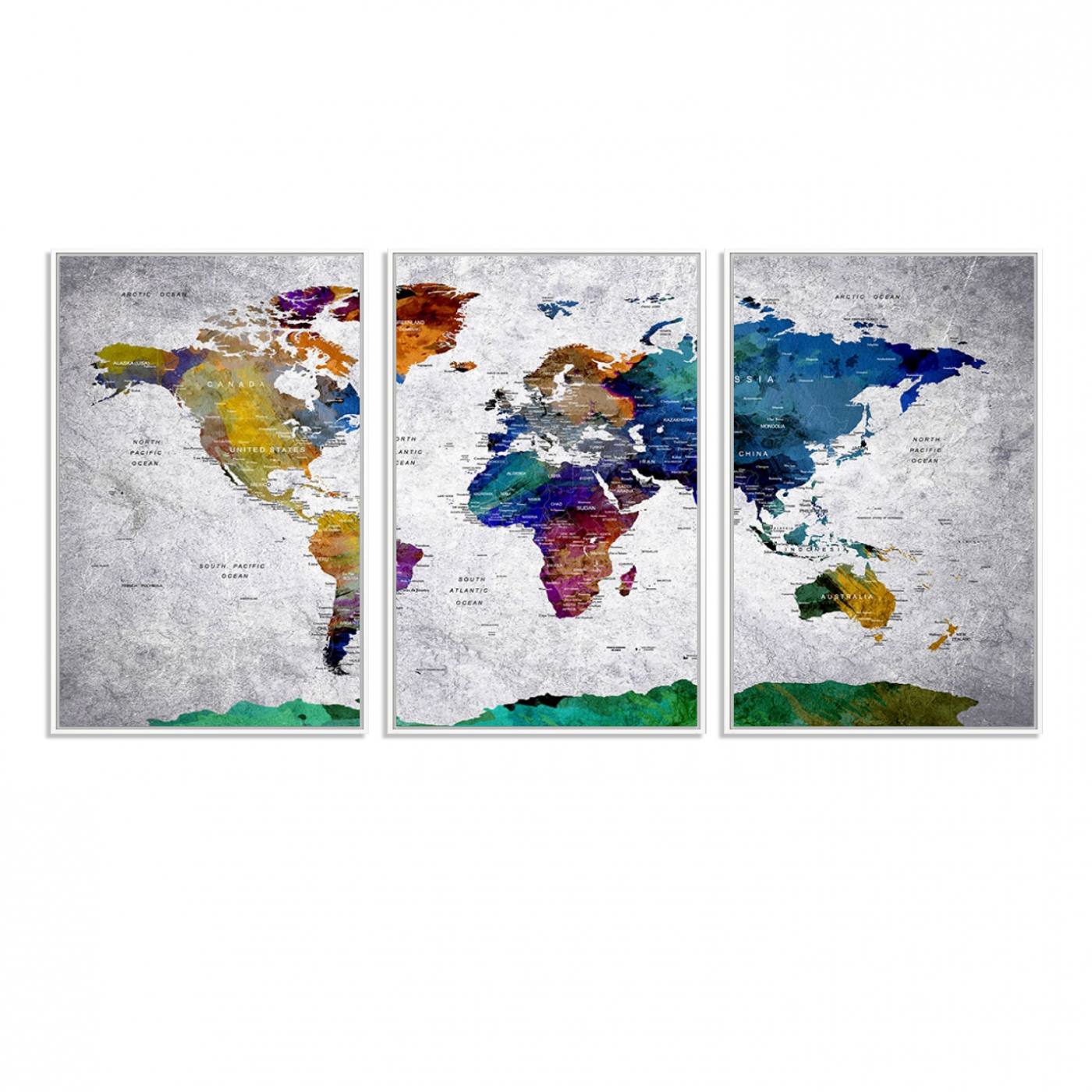 26840-MGV-FC-60X30-3P_White-Vibrant World Map Canvas Wall Art Print | Large Giclee Print for Living Room, Office, Bedroom | Modern Global Decor with Colorful Earth