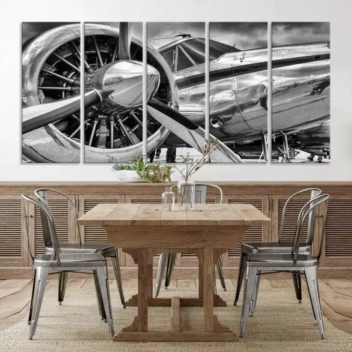 The Vintage Antique Airplane Wall Art Canvas Print, a black-and-white triptych of a propeller plane, exemplifies professional craftsmanship and adds an elegant touch to any space. This museum-quality canvas is an impressive display of artistic skill.