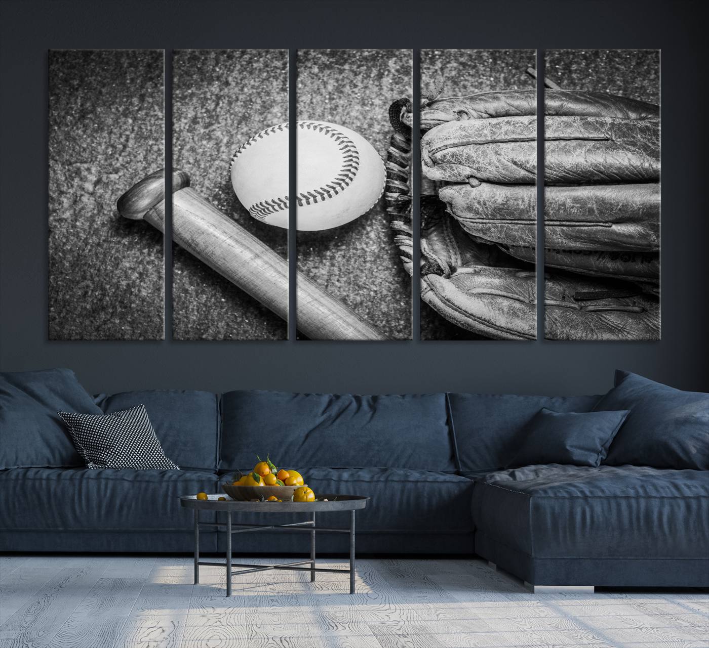 83916-MGV-CV-36X24-Vintage Baseball Glove and Bat Sports Wall Art Canvas, Baseball Glove and Bat Sports Canvas Print