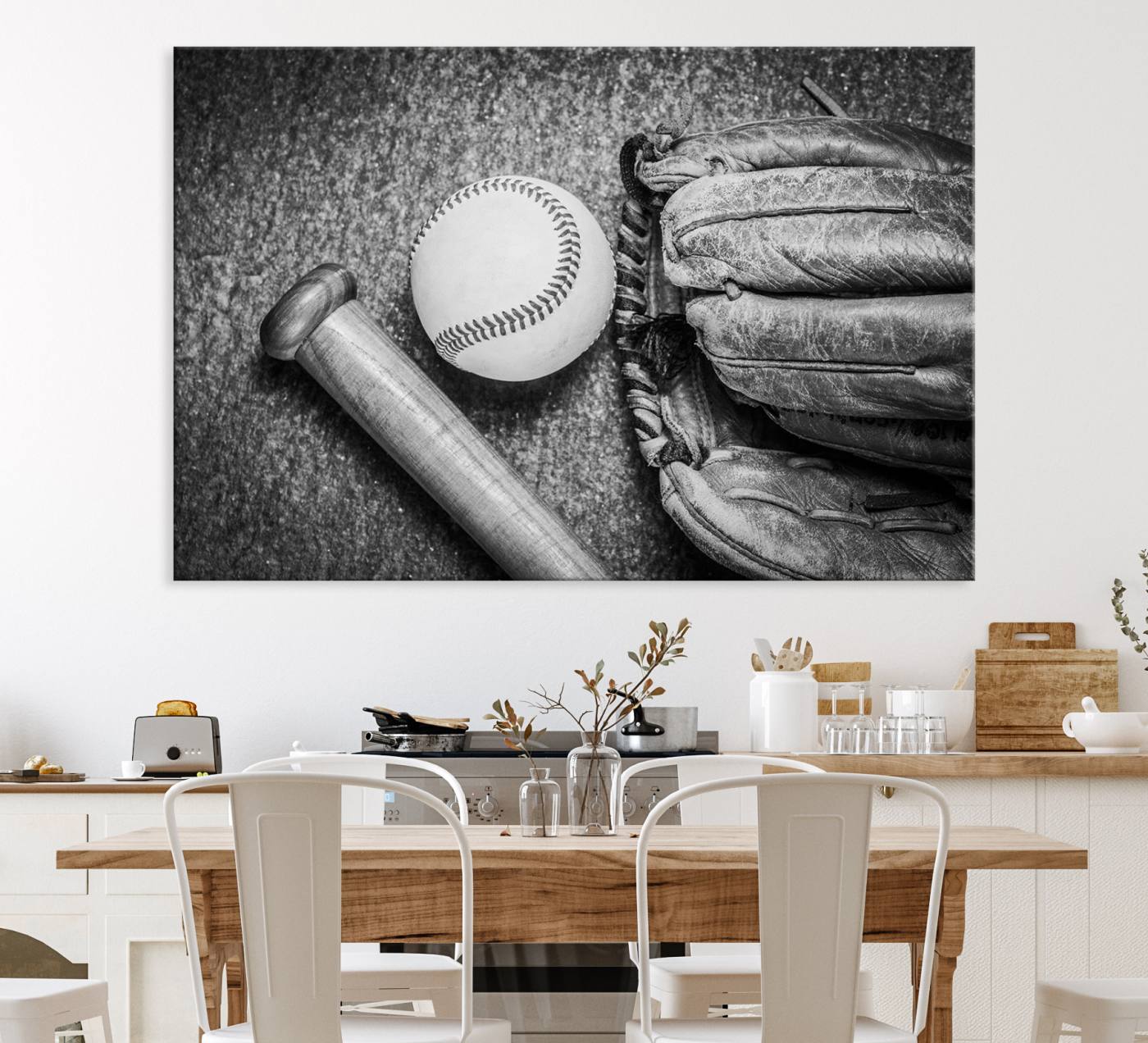 83916-MGV-CV-36X24-Vintage Baseball Glove and Bat Sports Wall Art Canvas, Baseball Glove and Bat Sports Canvas Print