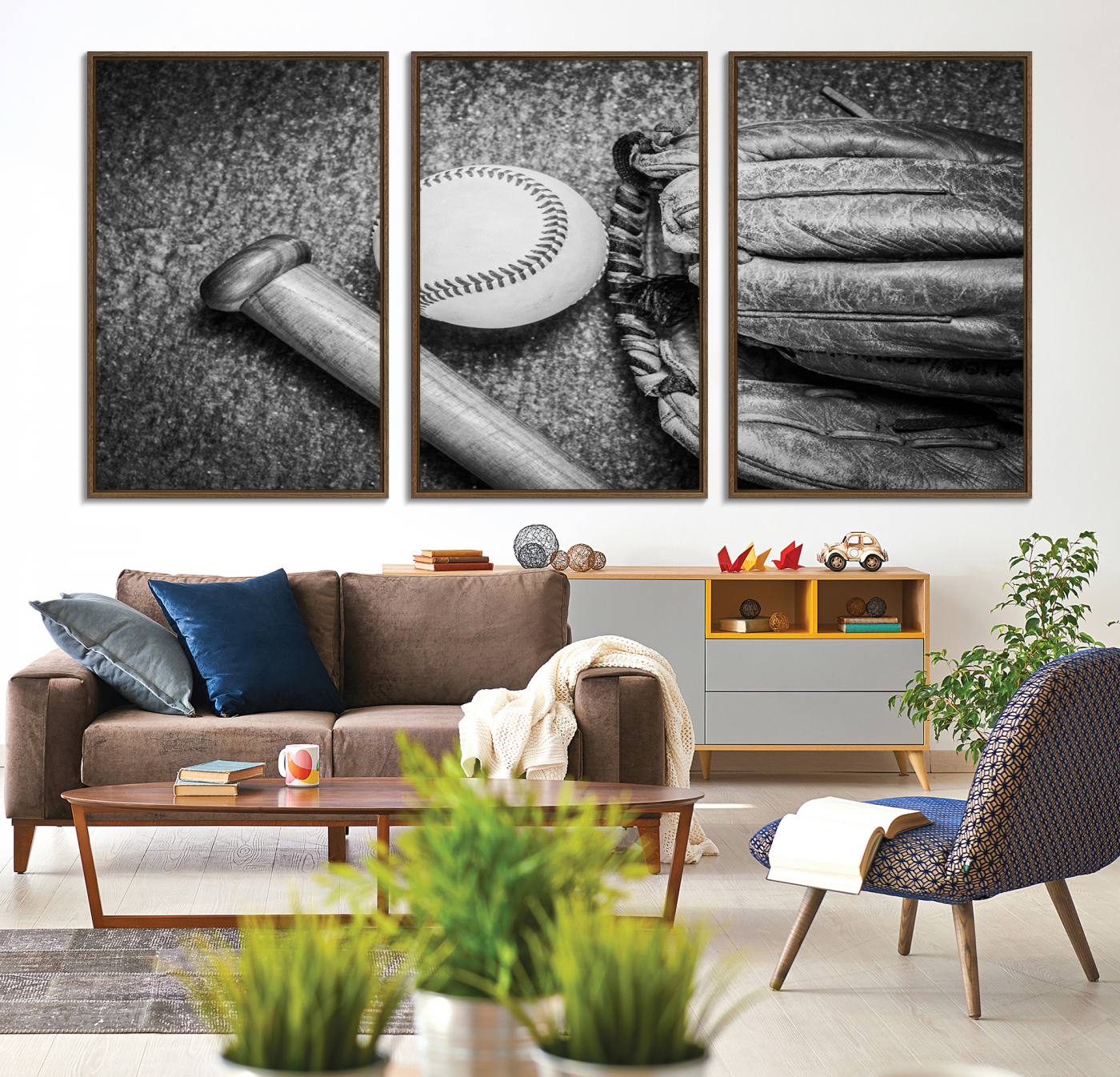 83916-MGV-CV-36X24-Vintage Baseball Glove and Bat Sports Wall Art Canvas, Baseball Glove and Bat Sports Canvas Print