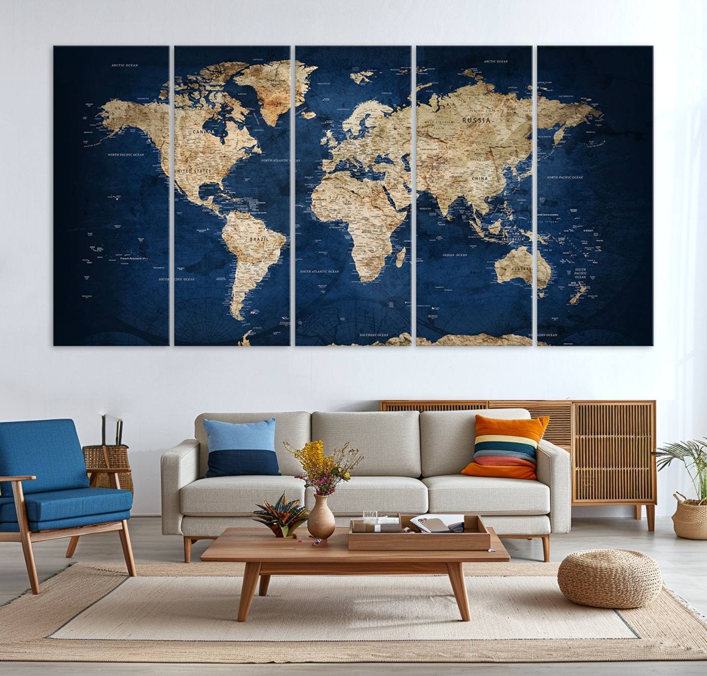 62011-MGV-CV-36X24-Push Pin World Map Canvas Print – Framed Travel Map Wall Art for Couples, Anniversary Gift, Modern Home or Office Decor