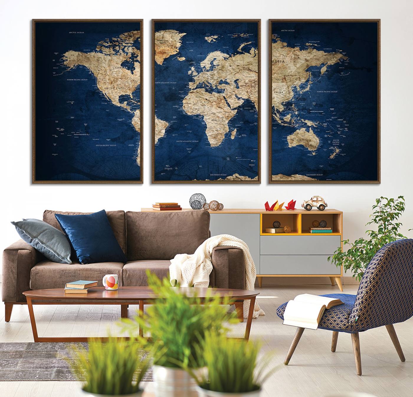 62011-MGV-CV-36X24-Push Pin World Map Canvas Print – Framed Travel Map Wall Art for Couples, Anniversary Gift, Modern Home or Office Decor