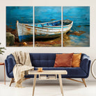 54716-MGV-CV-36X24-Vintage Boat on Tranquil Waters | Coastal Wall Art for Nautical Decor | Rustic Triptych Canvas Print | Beach House Art for Coastal Home