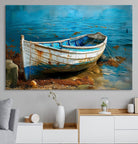 54716-MGV-CV-36X24-Vintage Boat on Tranquil Waters | Coastal Wall Art for Nautical Decor | Rustic Triptych Canvas Print | Beach House Art for Coastal Home