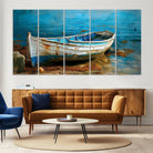 54716-MGV-CV-36X24-Vintage Boat on Tranquil Waters | Coastal Wall Art for Nautical Decor | Rustic Triptych Canvas Print | Beach House Art for Coastal Home