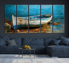 54716-MGV-CV-36X24-Vintage Boat on Tranquil Waters | Coastal Wall Art for Nautical Decor | Rustic Triptych Canvas Print | Beach House Art for Coastal Home