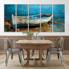 54716-MGV-CV-36X24-Vintage Boat on Tranquil Waters | Coastal Wall Art for Nautical Decor | Rustic Triptych Canvas Print | Beach House Art for Coastal Home