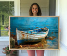 54716-MGV-CV-36X24-Vintage Boat on Tranquil Waters | Coastal Wall Art for Nautical Decor | Rustic Triptych Canvas Print | Beach House Art for Coastal Home
