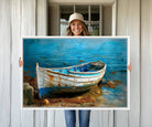 54716-MGV-CV-36X24-Vintage Boat on Tranquil Waters | Coastal Wall Art for Nautical Decor | Rustic Triptych Canvas Print | Beach House Art for Coastal Home