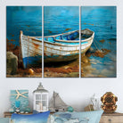 54716-MGV-CV-48X32-3P-Vintage Boat on Tranquil Waters | Coastal Wall Art for Nautical Decor | Rustic Triptych Canvas Print | Beach House Art for Coastal Home