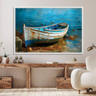 54716-MGV-FC-36X24_White-Vintage Boat on Tranquil Waters | Coastal Wall Art for Nautical Decor | Rustic Triptych Canvas Print | Beach House Art for Coastal Home