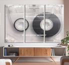 Vintage Cassette Tape Canvas Wall Art - Inspirational 'Life Has No Rewind' Quote, Retro Music Decor for Living Room