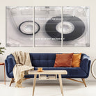 Vintage Cassette Tape Canvas Wall Art - Inspirational 'Life Has No Rewind' Quote, Retro Music Decor for Living Room