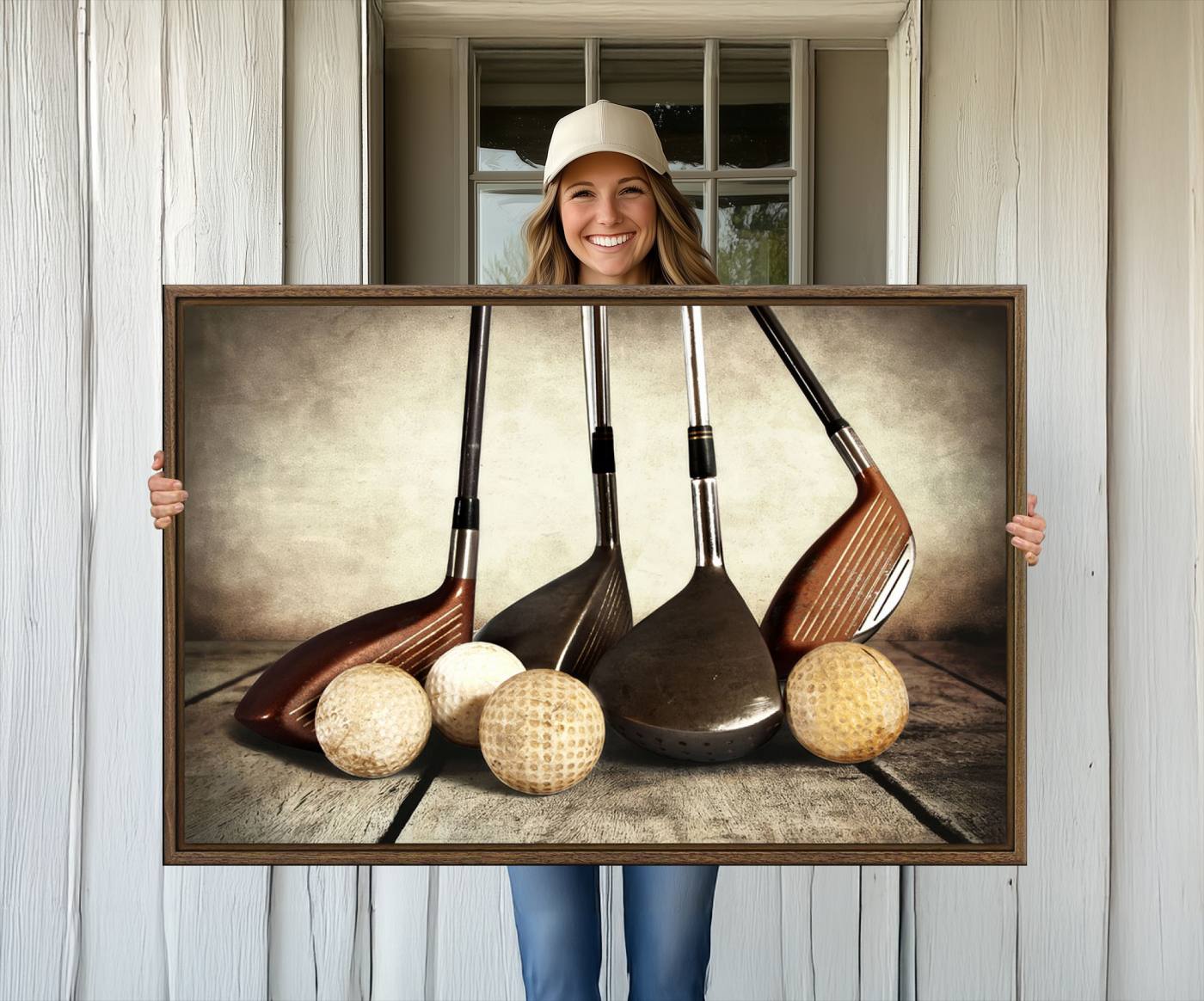 33845-MGV-CV-36X24-Vintage Golf Ball Art | Golf Decor for Man Cave or Office | Ready to Hang and Framed